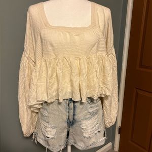 Urban Outfitters Babydoll Peasant Cropped Long Balloon Sleeve Top